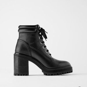 Zara Heeled Platform Leather Combat Boots